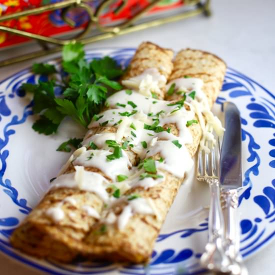 Chicken and Mushroom Crepes - Recipe photo by Grits and Pinecones
