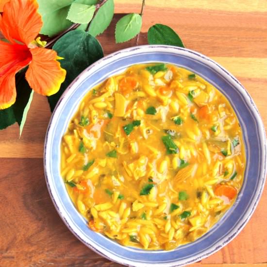Lemon-Turmeric Chicken Orzo Soup - Recipe photo by Flipped-Out Food