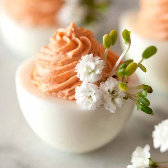 Pink Easter Deviled Eggs - Recipe photo by shekeepsalovelyhome