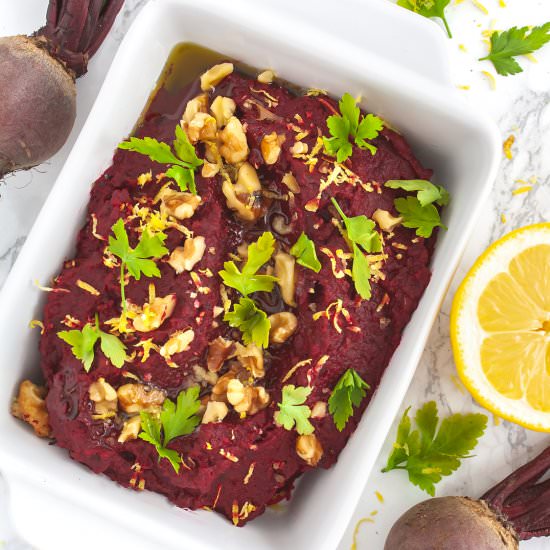 Walnuts and Beetroot Hummus - Recipe photo by foodaciously