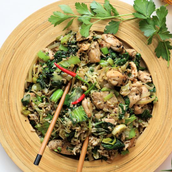 Chicken Fried Rice & Greens - Recipe photo by greenschemetv