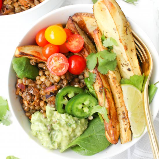 Chipotle Lentil Potato Bowls - Recipe photo by This Savory Vegan