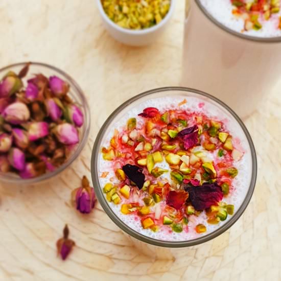 Rose Lassi (Flavoured yogurt drink) - Recipe photo by Flavours Treat