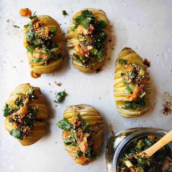 Kimchichurri Hasselback Potatoes - Recipe photo by misshangrypants