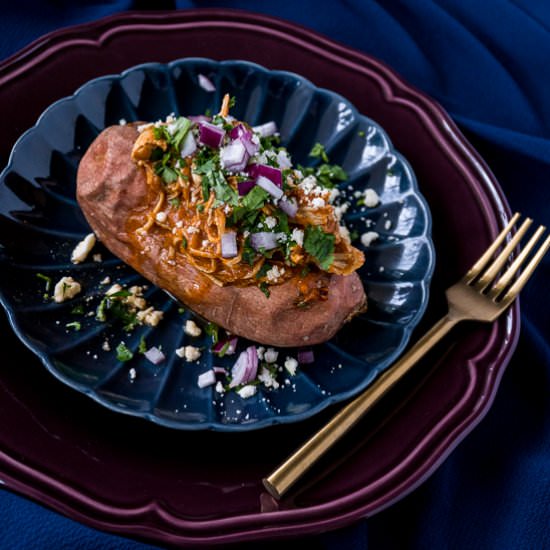Chicken Tinga Stuffed Sweet Potato - Recipe photo by IndiafromIndiana