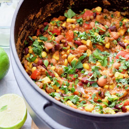 Easy Veggie Lentil & Bean Chilli - Recipe photo by joskitchenlarder