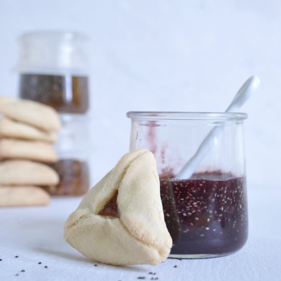 Chia Jam Hamantaschen Cookies - Recipe photo by Perspective Portions