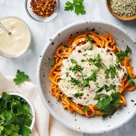 Sweet Potato Noodles & Alfredo - Recipe photo by PicklesNHoney