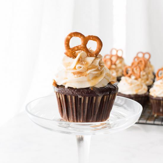Chocolate Stout-Pretzel Cupcakes - Recipe photo by senseandedibility