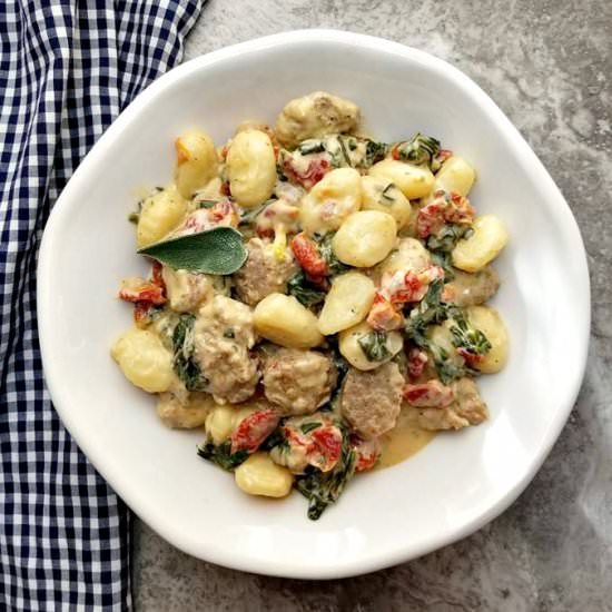 Creamy Spinach Sausage Gnocchi - Recipe photo by Canadian Cooking Adventures