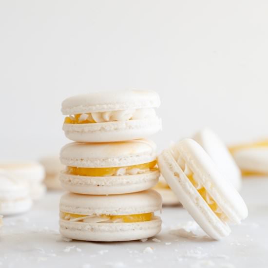 Coconut Lemon Curd Macarons - Recipe photo by poshlittledesigns