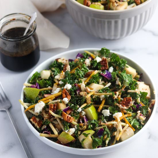 Goat cheese, pear & kale salad - Recipe photo by Colleen Christensen