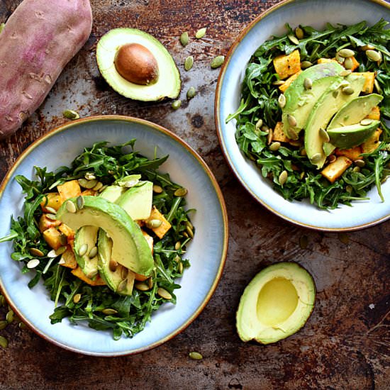 Sweet Potato Avocado Arugula Salad - Recipe photo by The Boozy Oyster