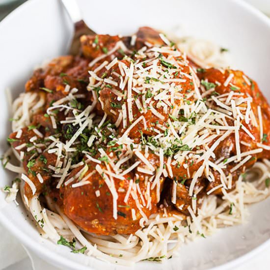 Spaghetti and Turkey Meatballs - Recipe photo by therusticfoodie