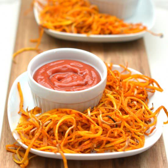 Spicy Butternut Squash Curly Fries - Recipe photo by My Flourless Kitchen