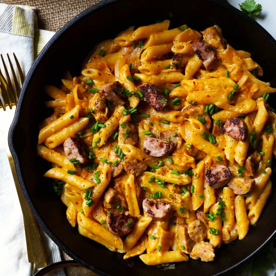 Creamy kimchi penne - Recipe photo by misshangrypants