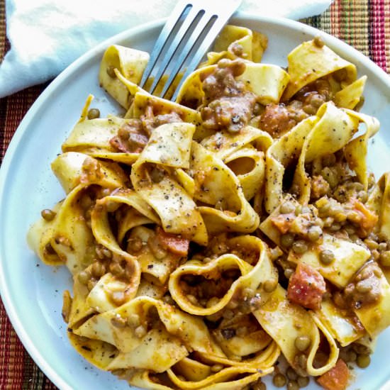 Lentil Bolognese - Recipe photo by The Cosmic Cookie Jar