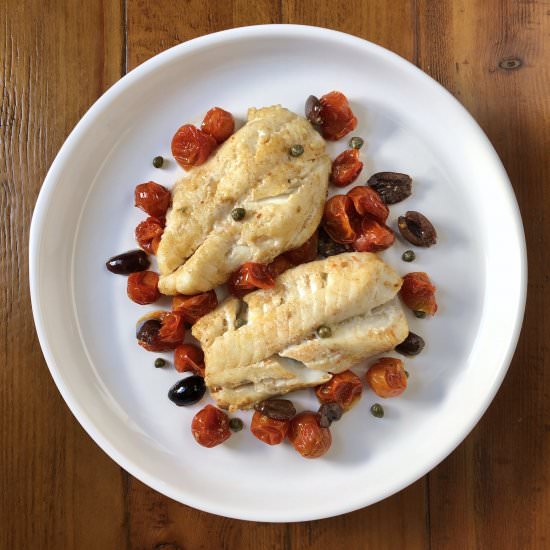Baked Cod with Tomatoes and Olives - Recipe photo by thirstyradish