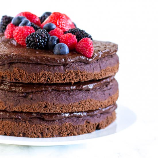 Chocolate 3-Layer Cake - Recipe photo by wholly-plants