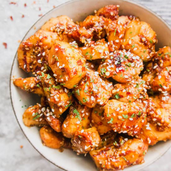 Paleo Skillet Honey Sesame Chicken - Recipe photo by perchancetocook.com