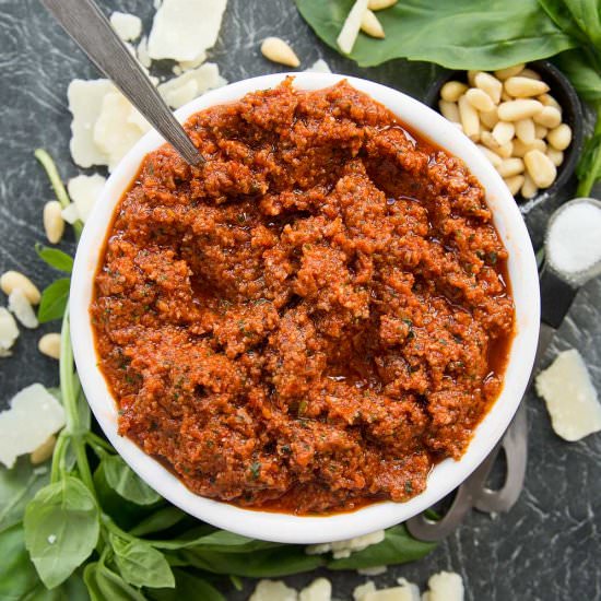Sun Dried Tomato Pesto - Recipe photo by dontgobaconmyheart