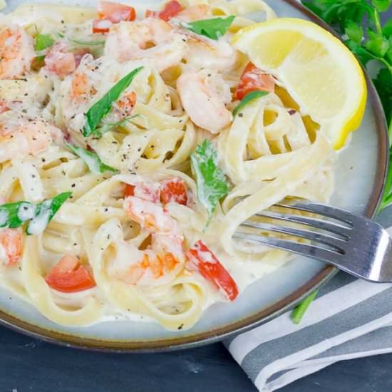 Fettuccine Alfredo with Shrimp - Recipe photo by savorwithjennifer.com