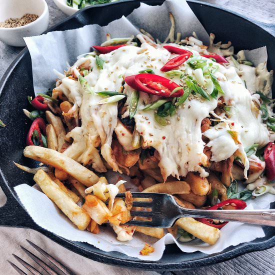 Kimchi Cheese Fries - Recipe photo by thesubversivetable