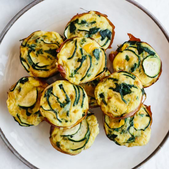 Zucchini and Prosciutto Egg Muffins - Recipe photo by Downshiftology