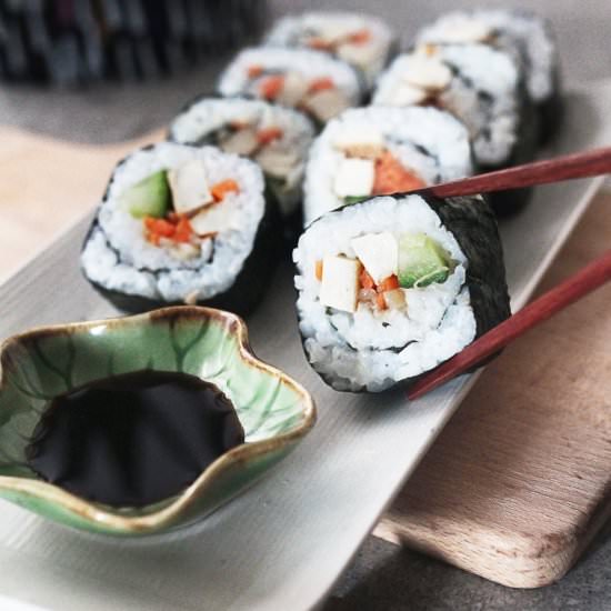 Tofu and enoki mushroom sushi roll - Recipe photo by k33kitchen