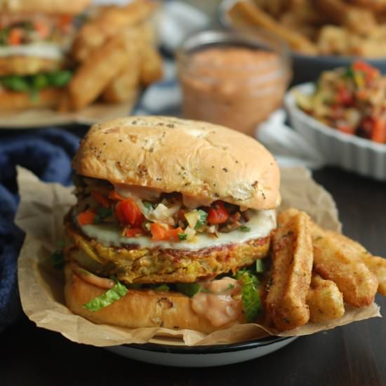 Stuffed Artichoke Muffuletta Burger - Recipe photo by fleurdelectable