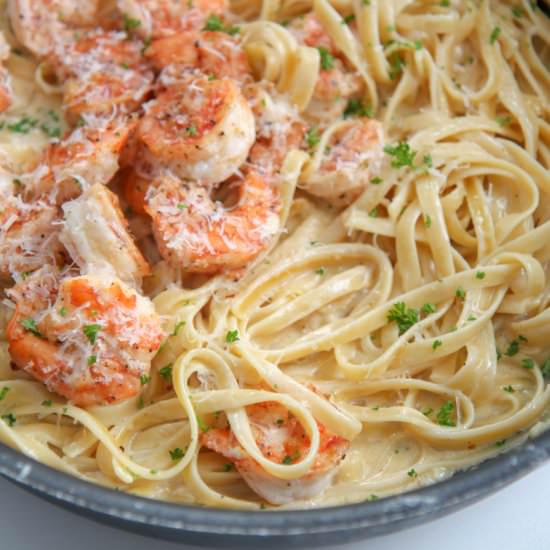 Creamy Shrimp Alfredo Pasta - Recipe photo by cookedbyjulie