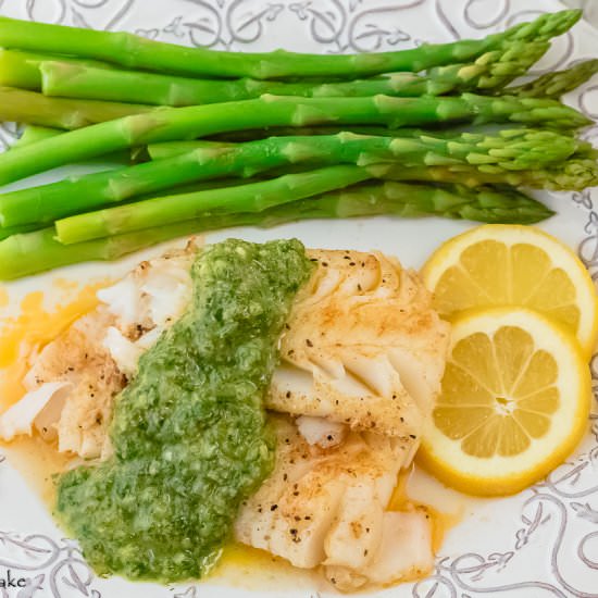 Cod with Fresh Herb Sauce - Recipe photo by Cookingintherockies