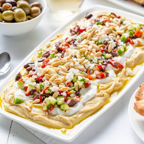 Greek Layered Hummus Dip Recipe - Recipe photo by Savingroomfordessert