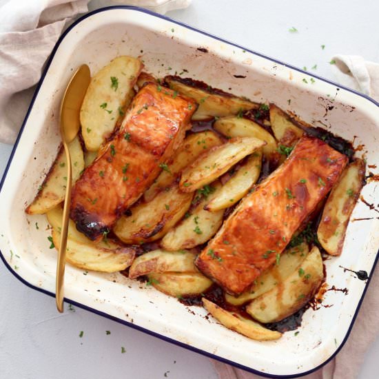 Asian Glazed Salmon & Crispy Wedges - Recipe photo by tilgoldenbrown