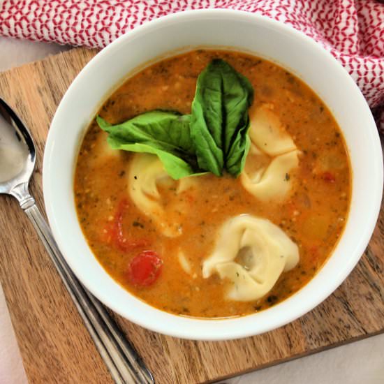 Pesto Vegetable Soup w/Tortellini - Recipe photo by Savored Joy
