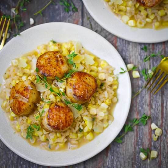 Seared Scallops with Corn Risotto - Recipe photo by whatshouldimakefor
