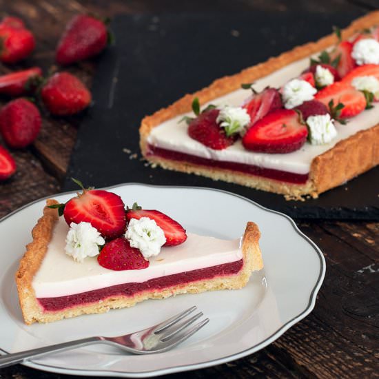 Strawberry Basil Panna Cotta Tart - Recipe photo by Home Cooking Adventure