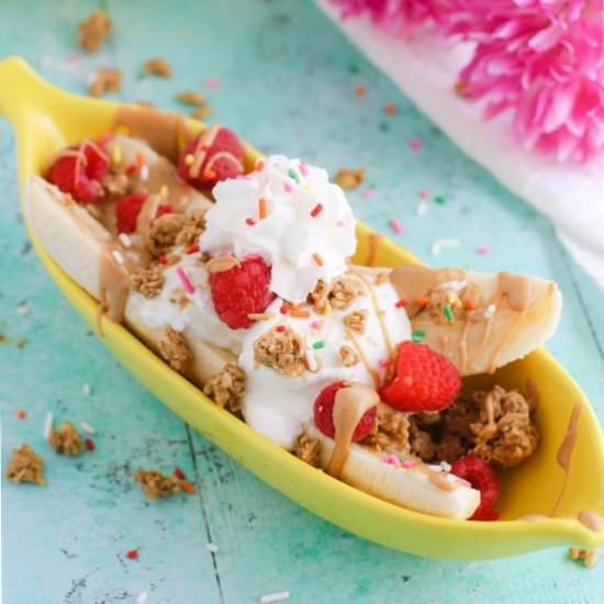 PB&J Breakfast Banana Splits - Recipe photo by Grabaplate