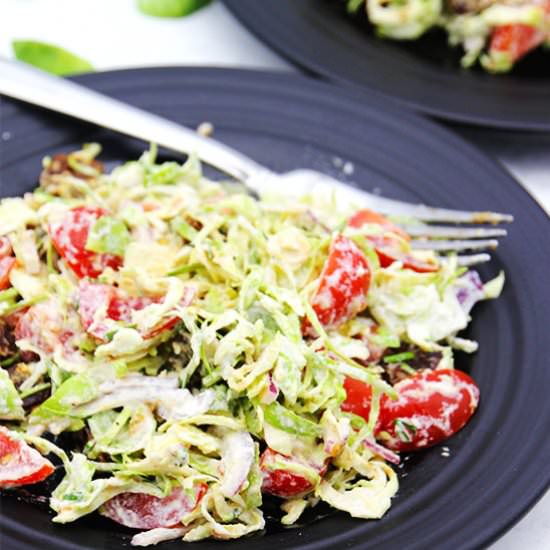 Sprouts, bacon & tofu salad - Recipe photo by veganwithgusto