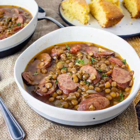 Sausage and Lentil Soup - Recipe photo by More Than You Can Chew