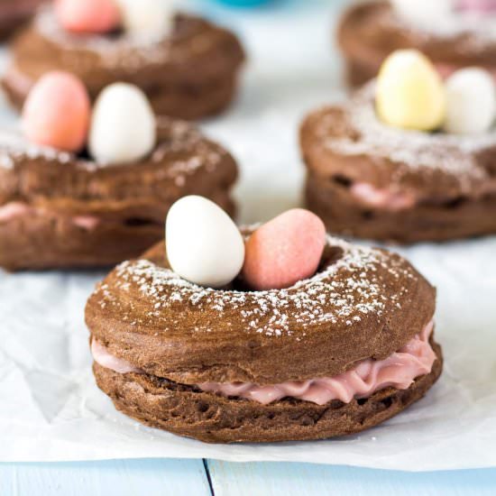 Cocoa Raspberry Choux Pastry Donuts - Recipe photo by Blondie-ish at kitchen
