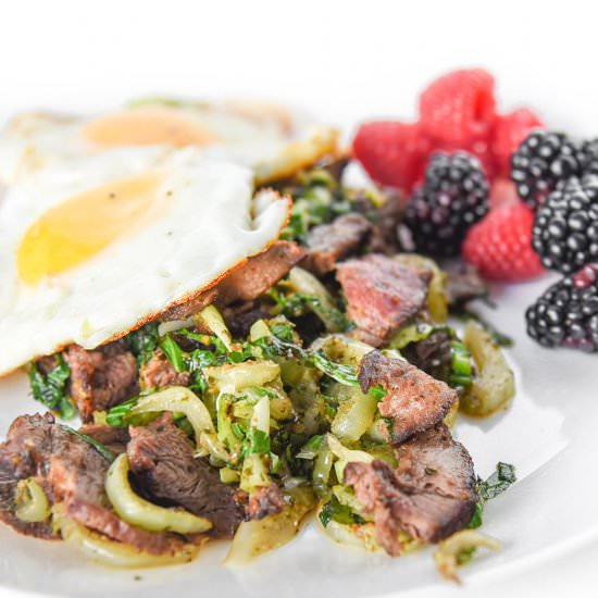 Pesto Steak and Eggs - Recipe photo by The Primal Desire