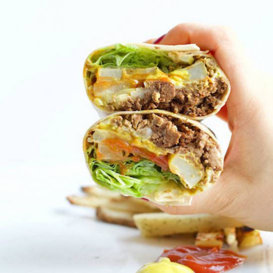 Cheeseburger Burrito & Pickle Fries - Recipe photo by sinfulnutrition