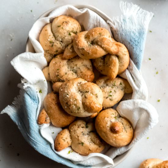 Easy Garlic Parmesan Knots - Recipe photo by bluebowlrecipes