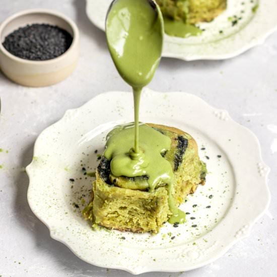 Vegan Matcha Black Sesame Buns - Recipe photo by ShortGirlTallOrder