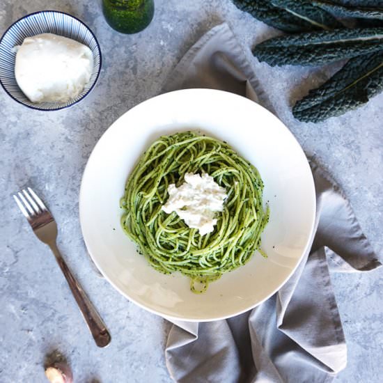 Cavolo Nero Pesto with Burrata - Recipe photo by CookingMyDreams