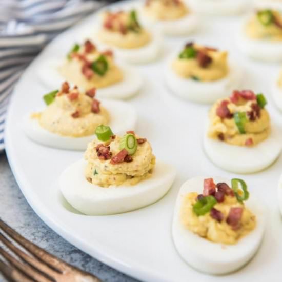 BACON GREEN ONION DEVILED EGGS - Recipe photo by houseofnasheats