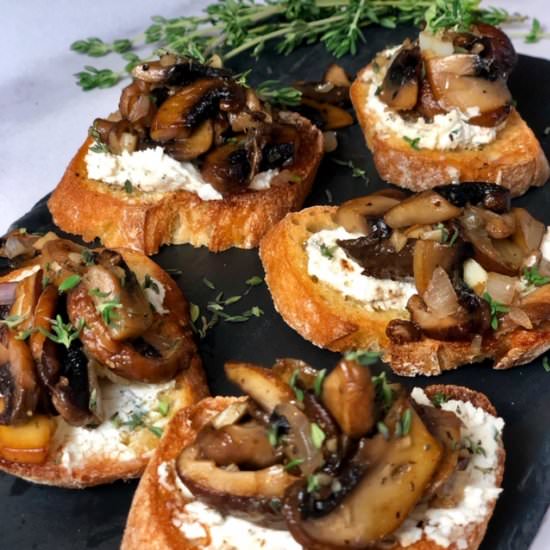 Mushroom & Goat Cheese Crostini - Recipe photo by AlyRomero