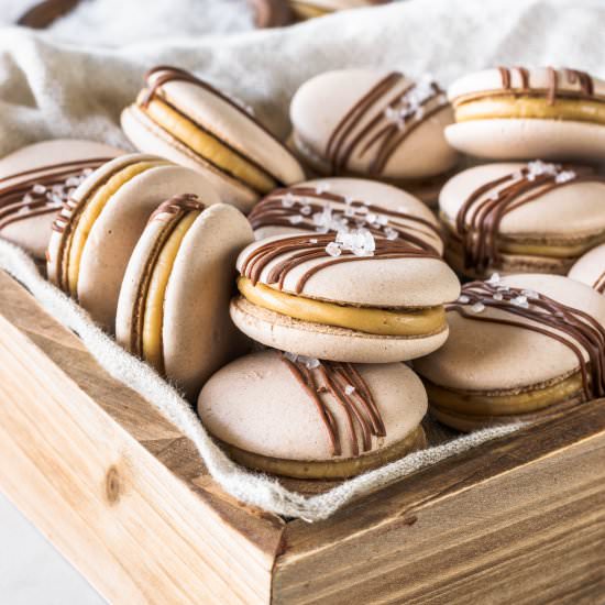 Vegan Salted Caramel Macarons - Recipe photo by piesandtacos