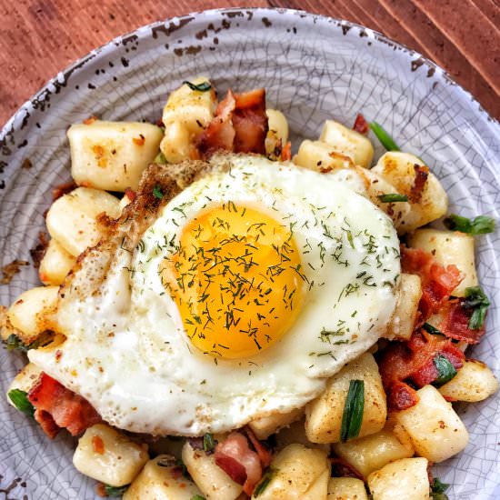 Bacon Fat Fried Dumpling with Egg - Recipe photo by Chateau Dumplings